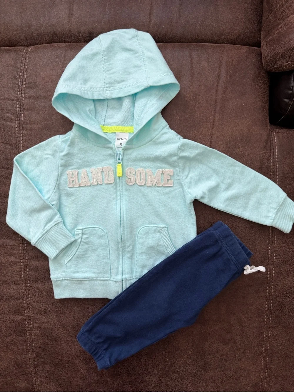 Carter's Mint Zip Hoodie with Navy Pants & Two One-Pieces